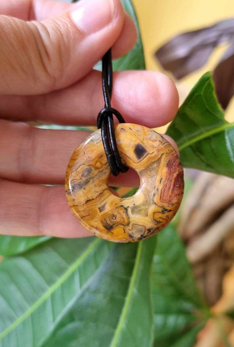 Brekzien Jaspis Breckzien Jaspis, Donut, Crazy Lace Achat Anhänger, Donut, 30 x 4 mm, am Lederband