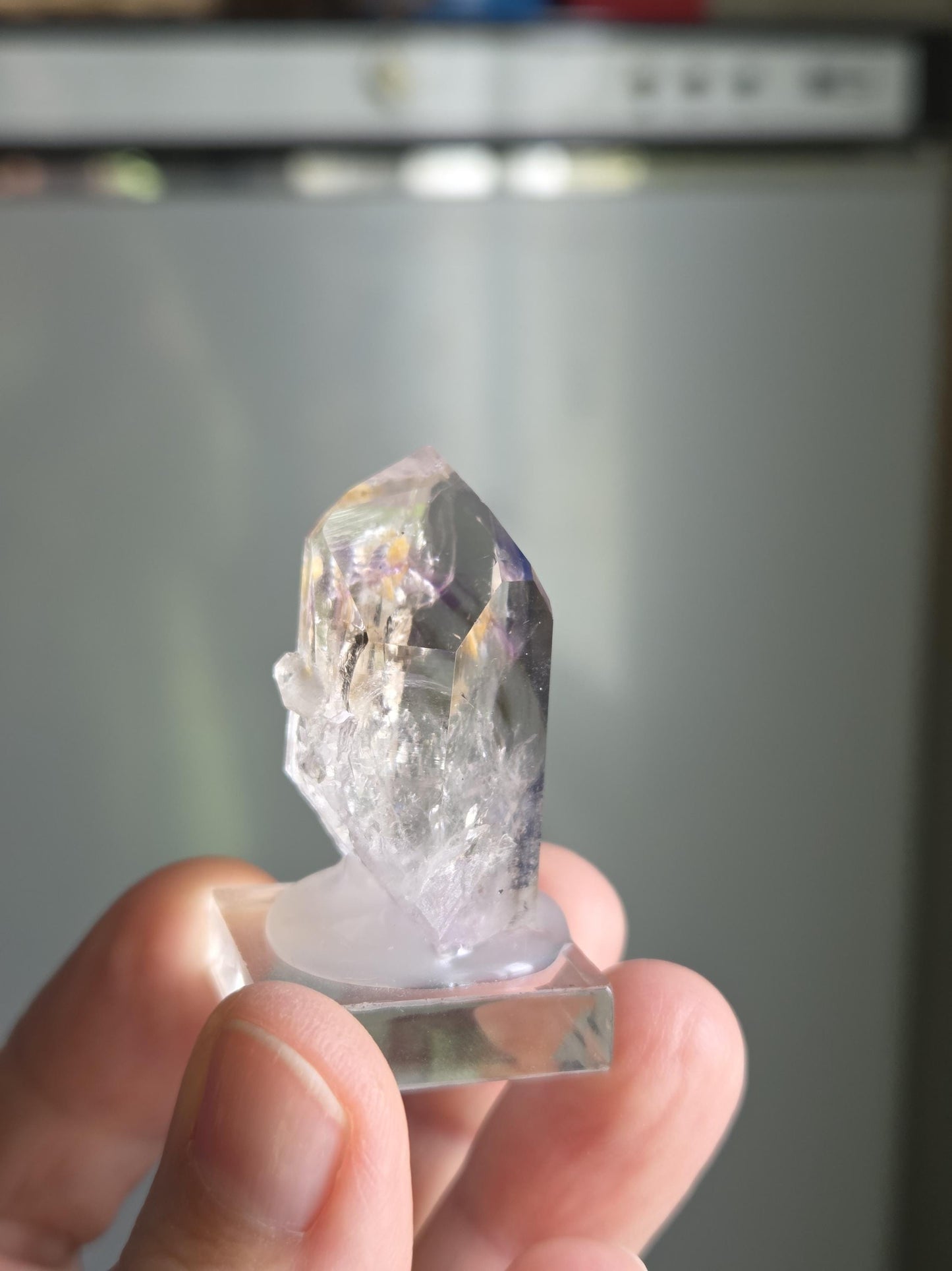 Goboboseb Amethyst Rauchquarz Phantomquarz Kristall Spitze aus Namibia mit Einschlüssen, Sammlerstein Brandberg Gebiet Amethyst Sammlerstein