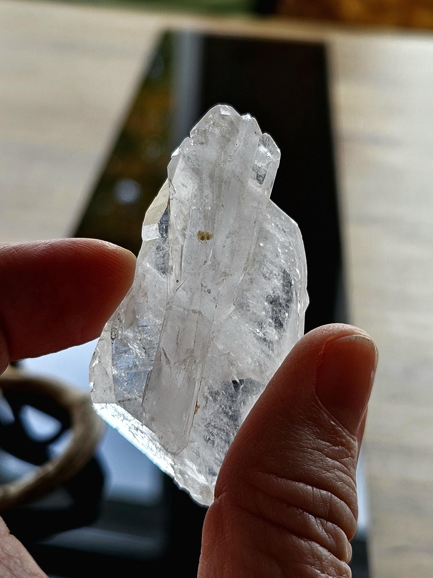 Grosser kräftiger Fadenquarz Kristall mit erhaltener Mehrfach Spitze, Heilkristall Heilstein Sammlerstein, 52 x 31 x 14 mm, 20 g., 100 ct.