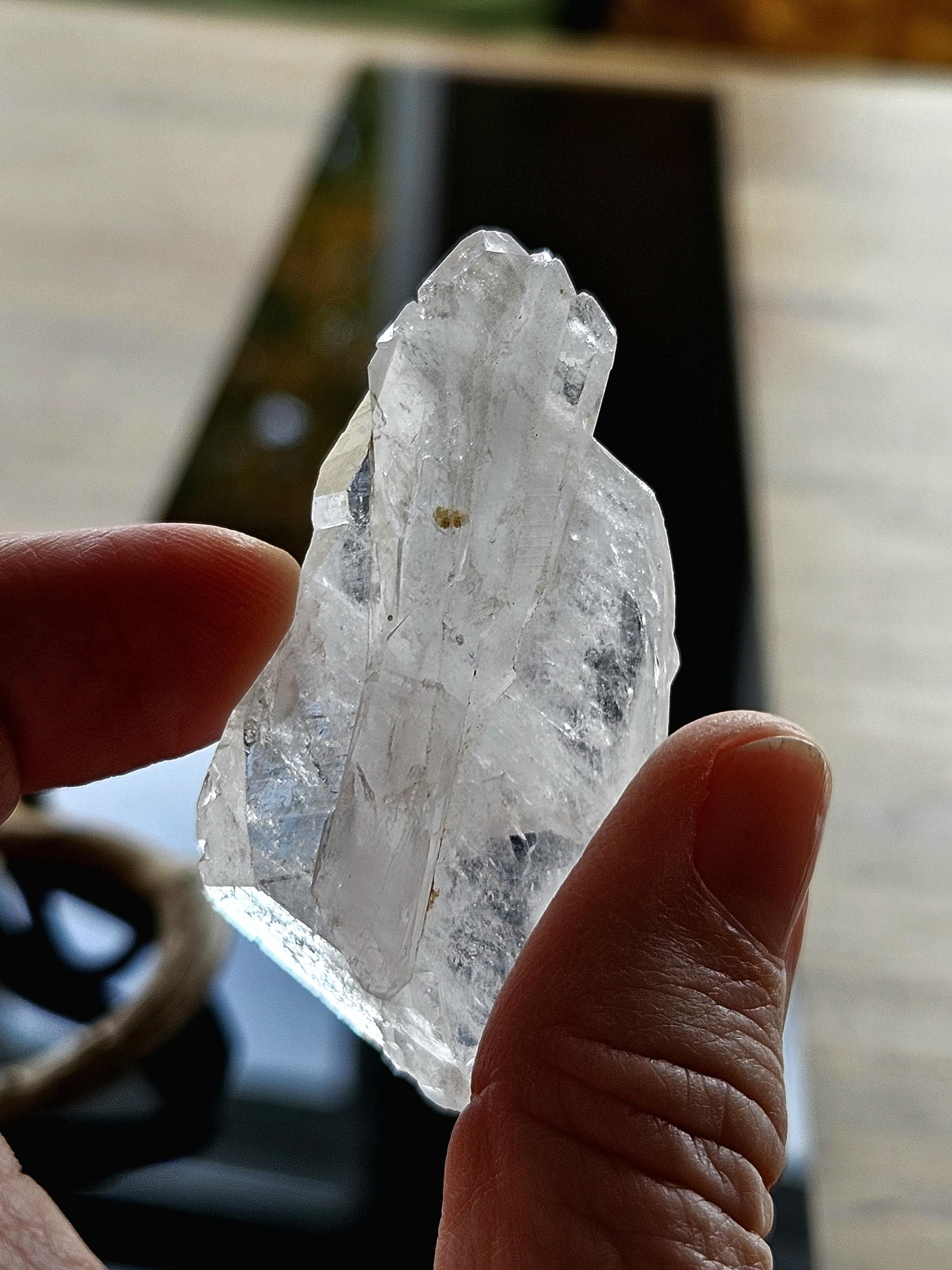 Grosser kräftiger Fadenquarz Kristall mit erhaltener Mehrfach Spitze, Heilkristall Heilstein Sammlerstein, 52 x 31 x 14 mm, 20 g., 100 ct.