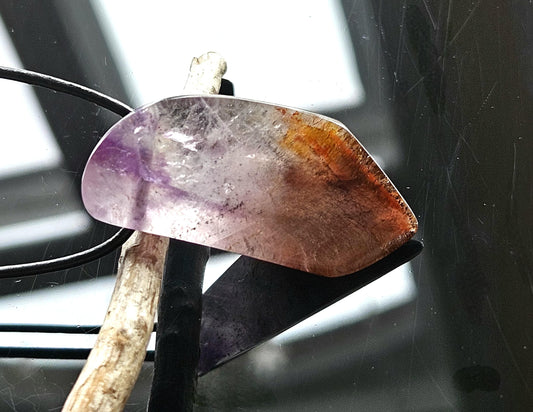 Auralit, Auralite 23, super seven, melody stone Cacoxenit Anhänger, 42 x 20 x 14 mm, gebohrt, an verstellbarem Lederband