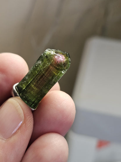 Traum von Wassermelonenturmalin Stäbchen Rohstein, an 925er Silberkappe mit Öse, an verstellbarem Lederband