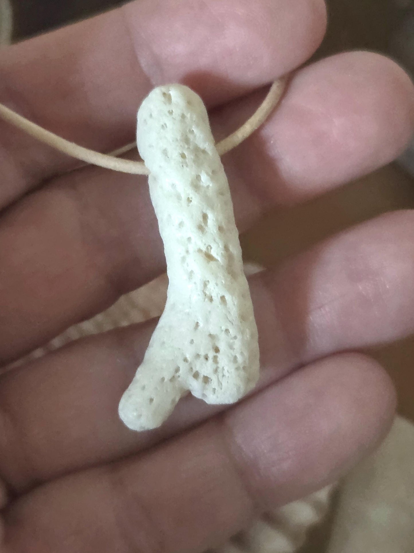 Versteinerte Koralle, Anhänger, 43 x 20 x 9 mm, gebohrt, an verstellbarem Lederband, Versand nur innerhalb Europas!