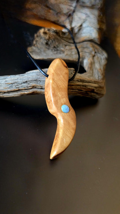 Olivenholz mit Boulder Opal, Kristall Opal Holz Anhänger, 60 x 15 x 10 mm, gebohrt, an Lederband