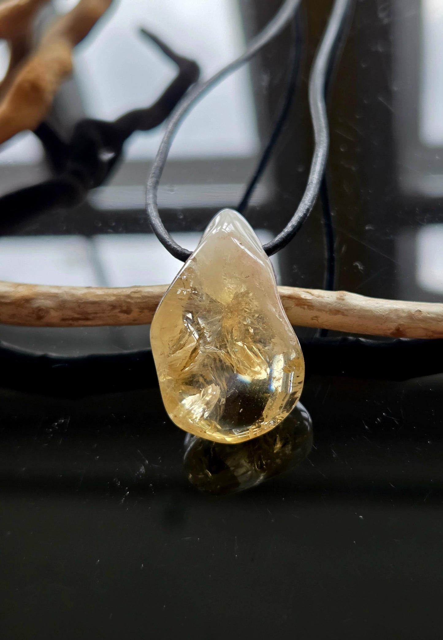 Citrin golden Healer Anhänger Bergkristall mit Citrin, 32 x 20 x 12 mm, gebohrt, an verstellbarem Lederband