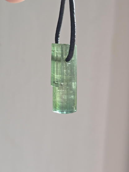 Wassermelonenturmalin Verdelith Rohstein Stäbchen, Anhänger, 26 x 9 x 10 mm, gebohrt, an verstellbarem Lederband