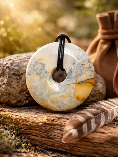 Maligano Jaspis Donut Anhänger, 40 x 7 mm, an verstellbarem Lederband, Bilder Jaspis Donut
