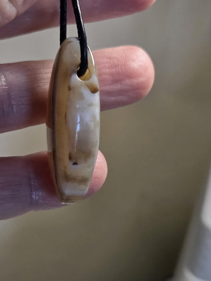 Botswana Achat gebändert Navette förmig Anhänger, 38 x 18 x 11 mm, gebohrt, an verstellbarem Lederband