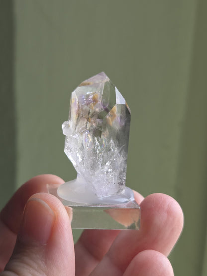 Goboboseb Amethyst Rauchquarz Phantomquarz Kristall Spitze aus Namibia mit Einschlüssen, Sammlerstein Brandberg Gebiet Amethyst Sammlerstein