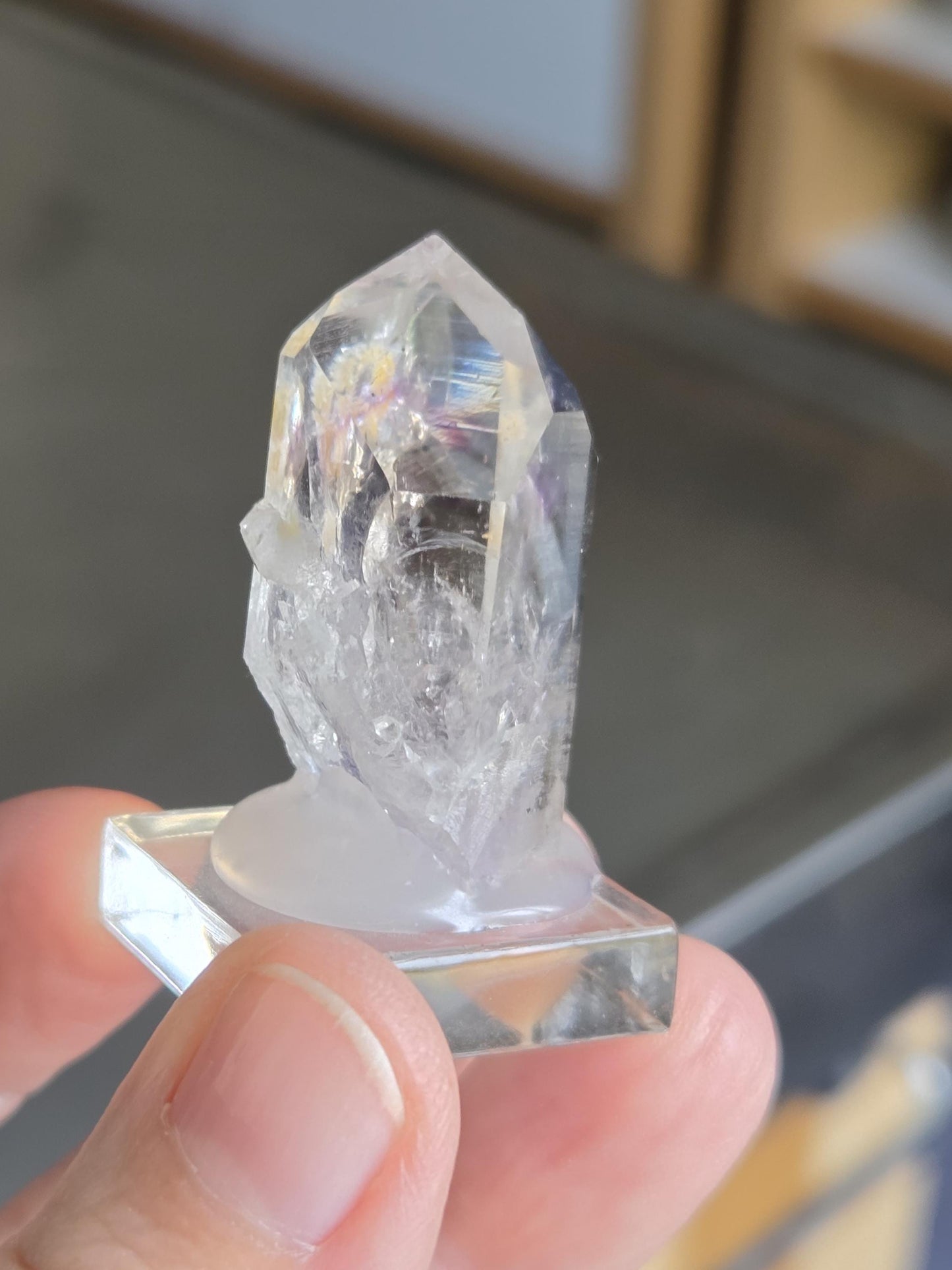 Goboboseb Amethyst Rauchquarz Phantomquarz Kristall Spitze aus Namibia mit Einschlüssen, Sammlerstein Brandberg Gebiet Amethyst Sammlerstein