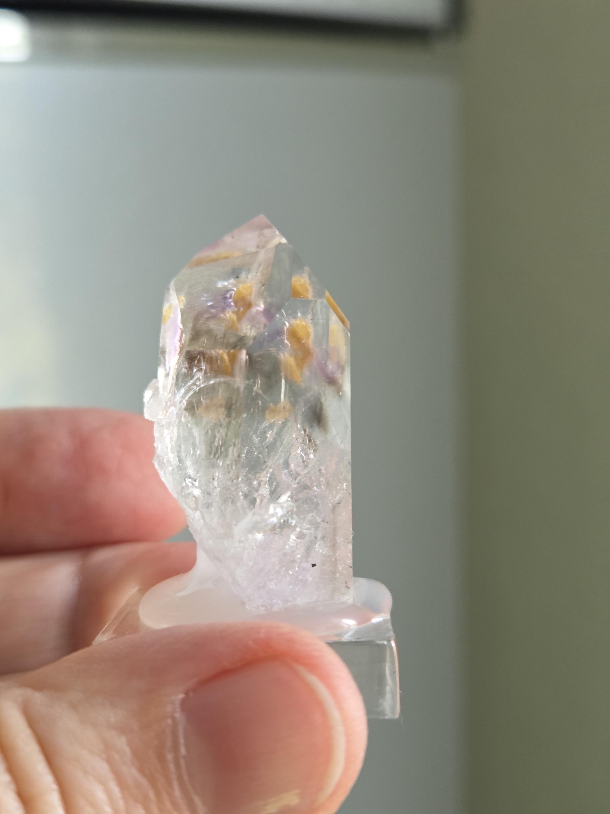 Goboboseb Amethyst Rauchquarz Phantomquarz Kristall Spitze aus Namibia mit Einschlüssen, Sammlerstein Brandberg Gebiet Amethyst Sammlerstein