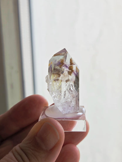 Goboboseb Amethyst Rauchquarz Phantomquarz Kristall Spitze aus Namibia mit Einschlüssen, Sammlerstein Brandberg Gebiet Amethyst Sammlerstein