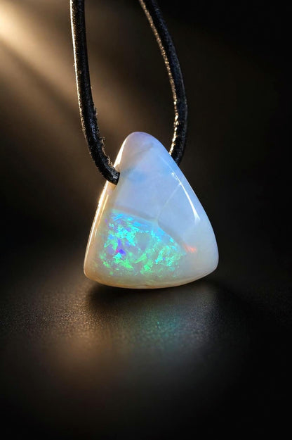 Kleiner Boulder Opal Lightning Ridge Kristall Opal white opal multicolor Opal Anhänger , gebohrt, an verstellbarem Lederband