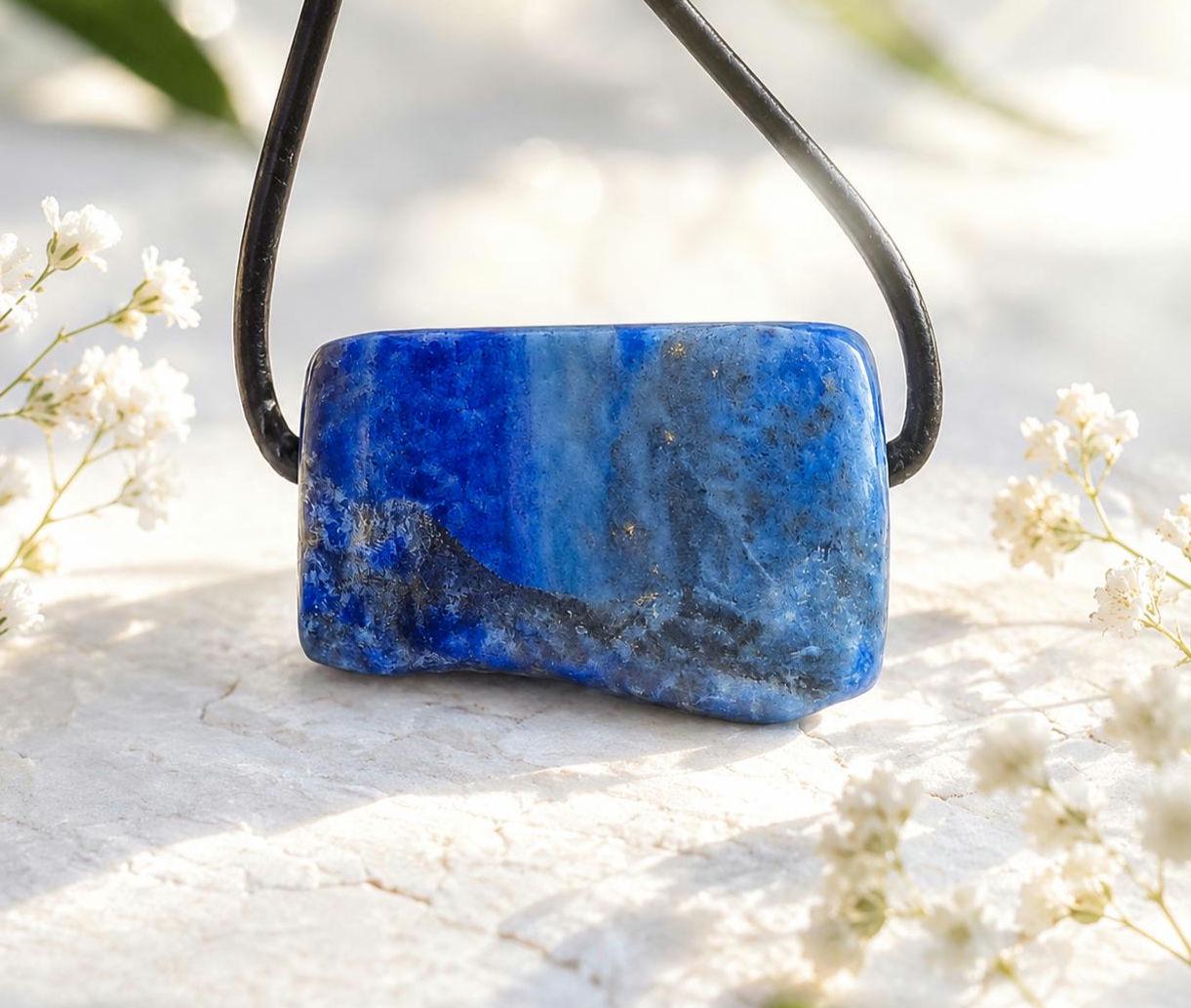 Lapislazuli Lapis Lazuli Anhänger, Stein der Engel, 18 x 25 x 15 mm, gebohrt, an verstellbarem Lederband