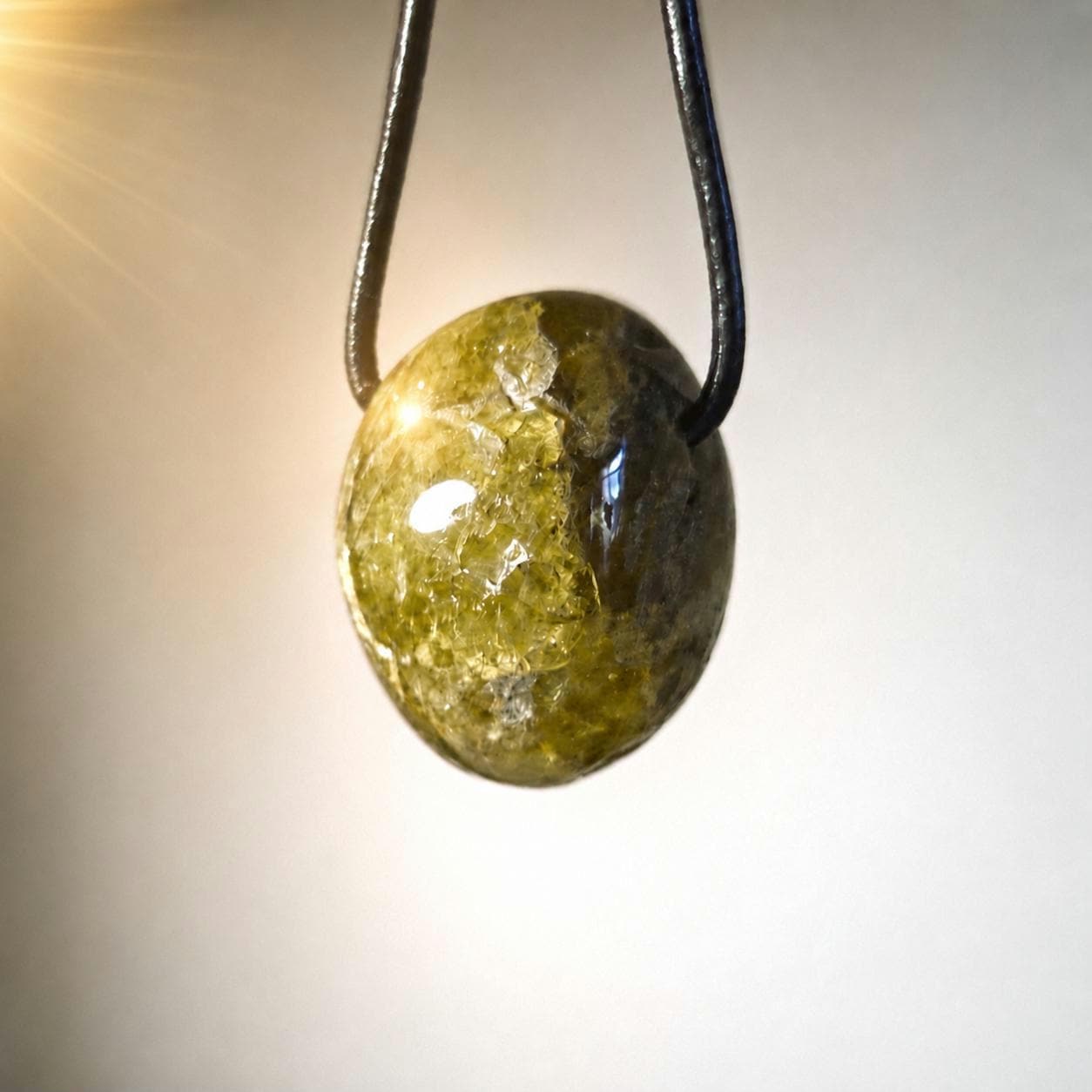 Granat grün Grossular Demantoid Rohstein Kristall Anhänger, 26 x 20 x 20 mm, gebohrt, an verstellbarem Lederband, garnet green pedant