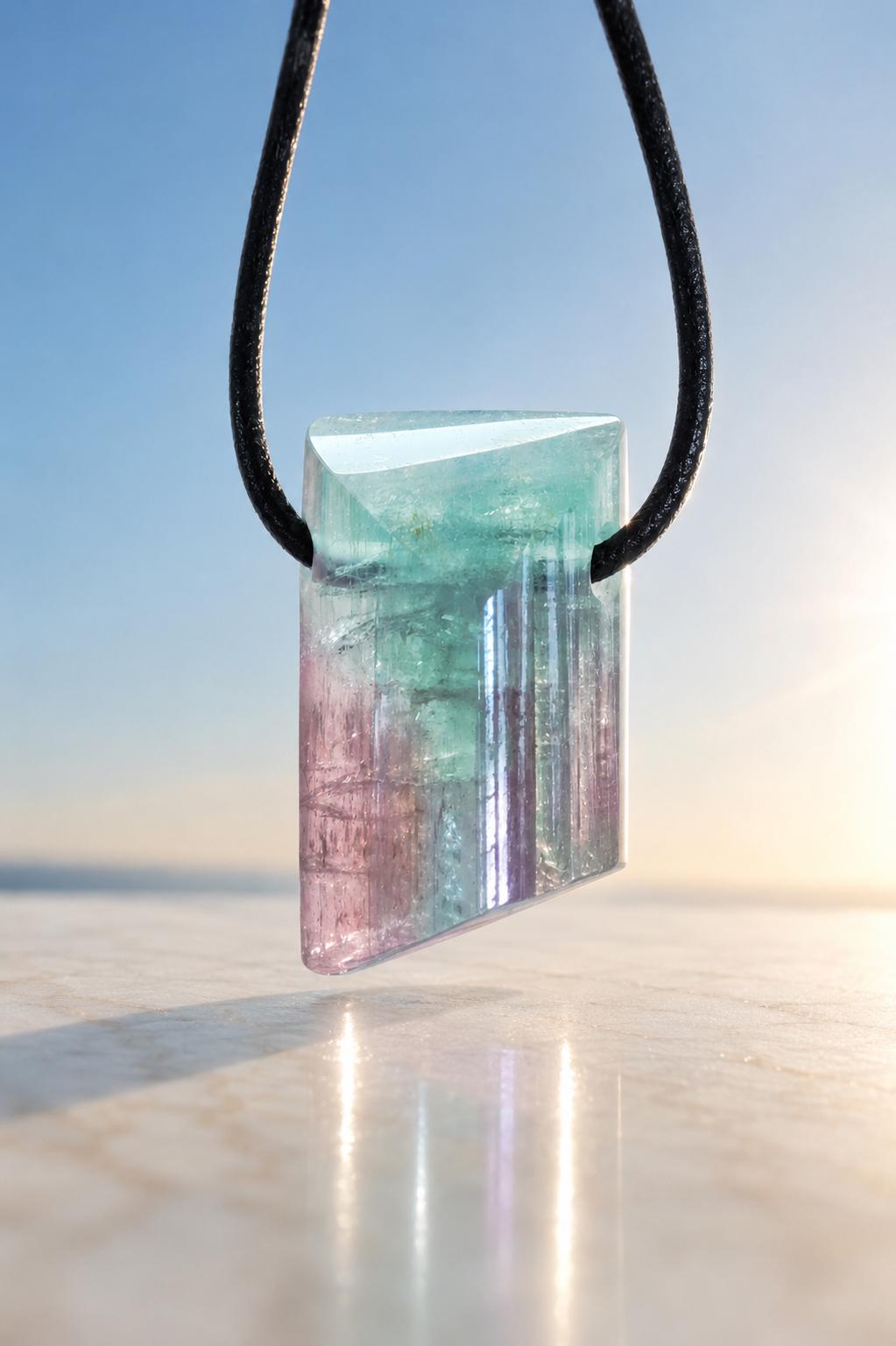 Turmalin bicolor türkis grün blau rosa, Indigolith Rubellit Kristall Anhänger, 26 x 18 x 15 mm, traumhaft geschliffen, edles Schmuckstück