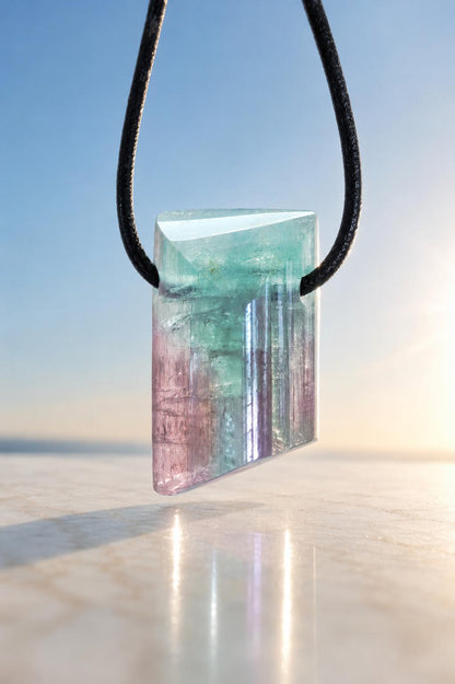 Turmalin bicolor türkis grün blau rosa, Indigolith Rubellit Kristall Anhänger, 26 x 18 x 15 mm, traumhaft geschliffen, edles Schmuckstück