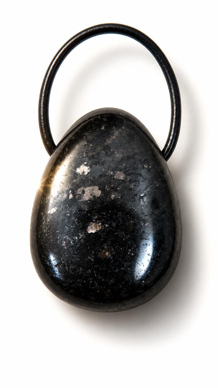Magischer Nuumit sehr seltener Stein aus Grönland, Anhänger, 30 x 23 x 10 mm, gebohrt, an verstellbarem Lederband