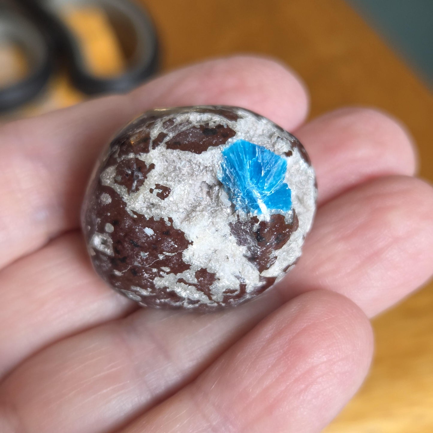 Rarität Cavansit Cavansite, mit Kristall drusy, Neuseeland, Sammlerstein, 30 x 28 x 25 mm, 23,11 g., 115,60 ct