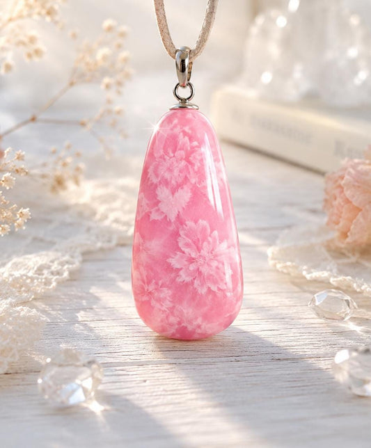 Rhodochrosit Anhänger, an 925er Silber Öse, an verstellbarem Lederband, Boho , Rosa Naturstein Kette , Heilstein, Herzöffnung & Selbstliebe