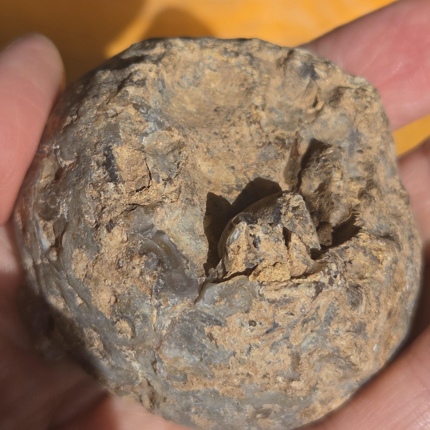 Große Achat Kristall Druse, Nuss Geode, 57 x 55 x 40 mm, 64,12 g., 329,60 ct., Sammlerstein, Heilstein zum Auflegen, Halb Geode