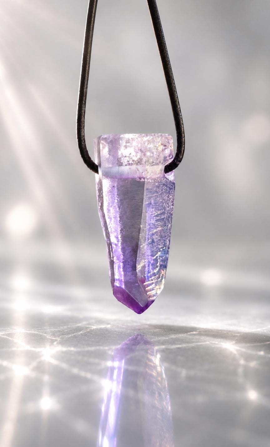 Erstklassiger Vera Cruz Amethyst Kristall Spitze Rohstein Healing Crystal mit yin code, Heilkristall , gebohrt an verstellbarem Lederband