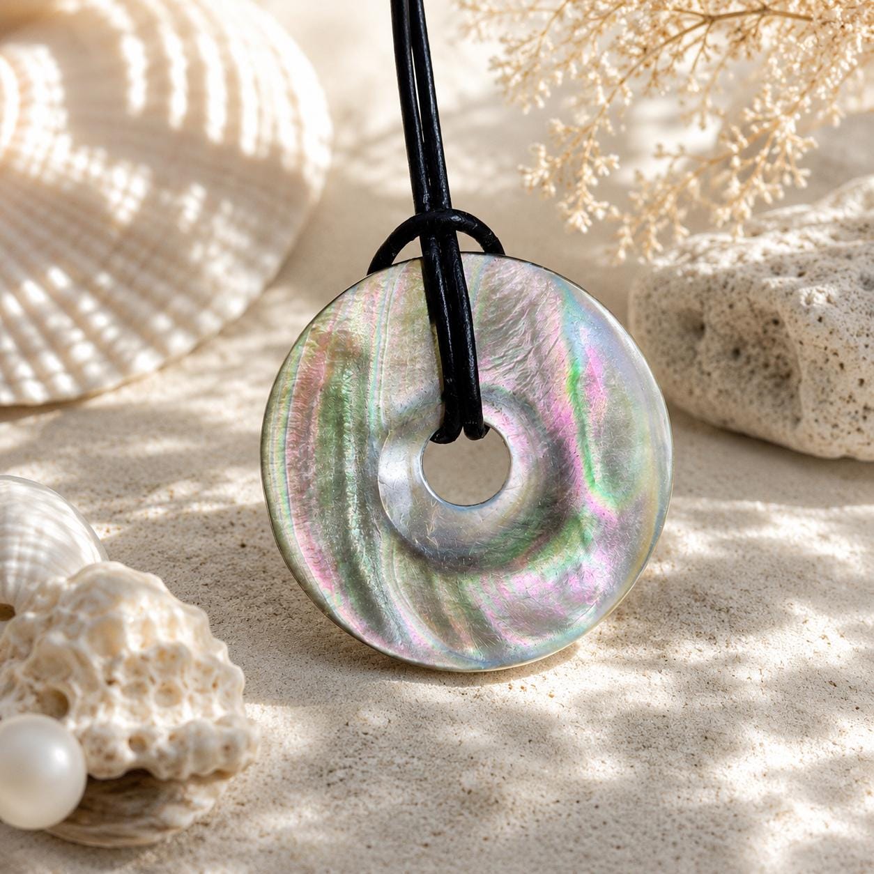Dunkele Perlmutt Abalone Muschel, See Opal, Donut Anhänger, 40 x 5 mm, an verstellbarem Lederband