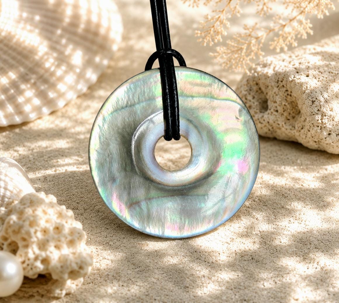 Dunkele Perlmutt Abalone Muschel, See Opal, Donut Anhänger, 40 x 5 mm, an verstellbarem Lederband