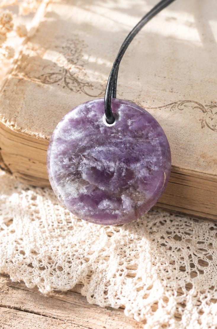 Amethyst Runde Scheibe Scheibchen Anhänger, Kristall Amethyst, 30 x 6 mm, an verstellbarem Lederband