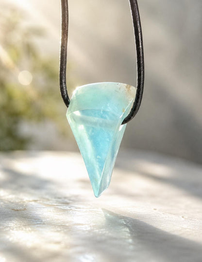 Filigraner Andenopal blau Chrysopal hellblau türkis Anhänger, 27 x 16 x 8 mm, gebohrt, an verstellbarem Lederband