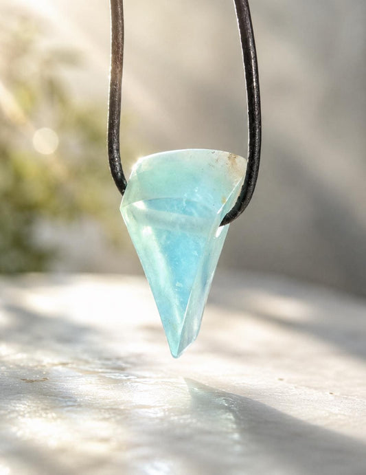 Filigraner Andenopal blau Chrysopal hellblau türkis Anhänger, 27 x 16 x 8 mm, gebohrt, an verstellbarem Lederband