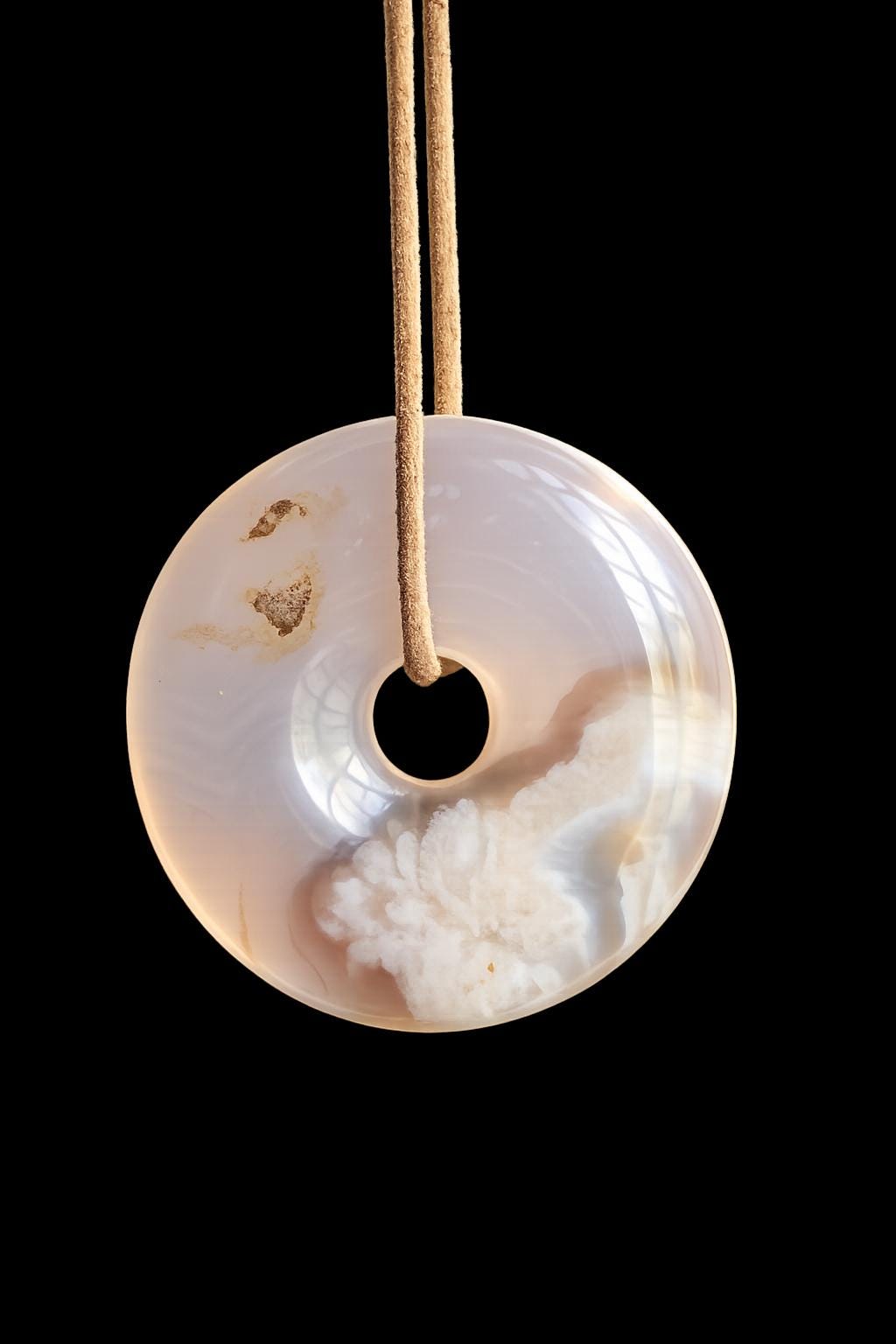 Kirschblüten Achat Sakura Blumenachat Donut Anhänger groß, 40 x 7 mm, an verstellbarem Lederband