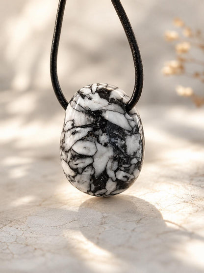 Pinolith Eisblumenmagnesit Chrysanthemenstein Anhänger, 25 x 23 x 19 mm, gebohrt, an verstellbarem Lederband