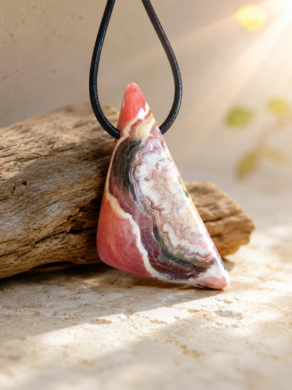 Traum von Rhodochrosit Anhänger, 43 x 20 x 8 mm, gebohrt, an verstellbarem Lederband