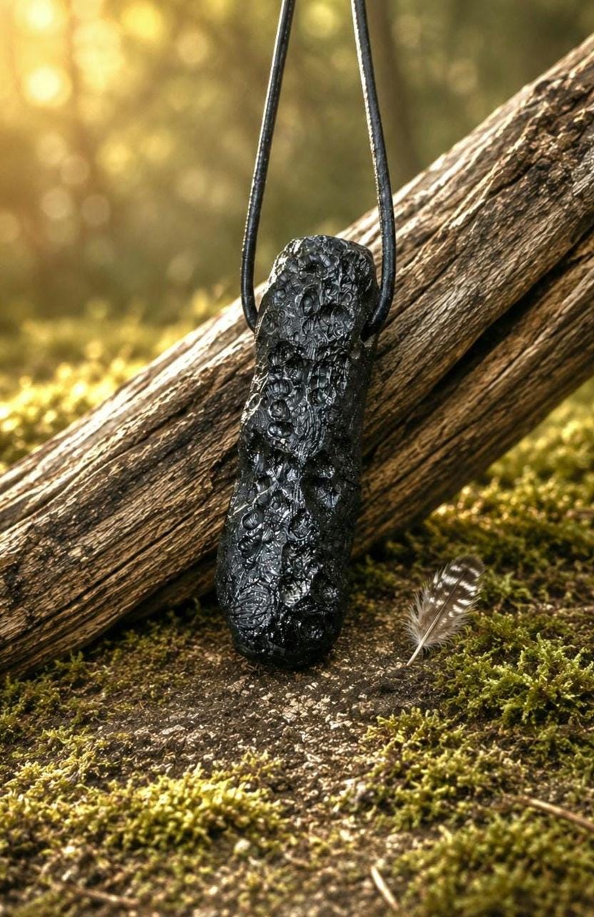 Tektit Indochinit schwarzer Moldavit Meteorit Tropfen großer 2Anhänger, 48 x 17 x 15 mm, gebohrt, an verstellbarem Lederband