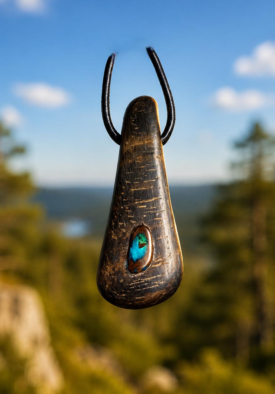 Ebenholz mit Boulder Opal, Opal Holz Anhänger, 40 x 17 x 8 mm, gebohrt, an verstellbarem Lederband Baumperle Baumperlen