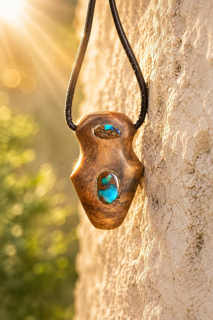Magische Baumperle der Eiche mit Boulder Opal, Holz Anhänger, 31 x 21 x 13 mm, an verstellbarem Lederband Lieferung nur innerhalb Europas!