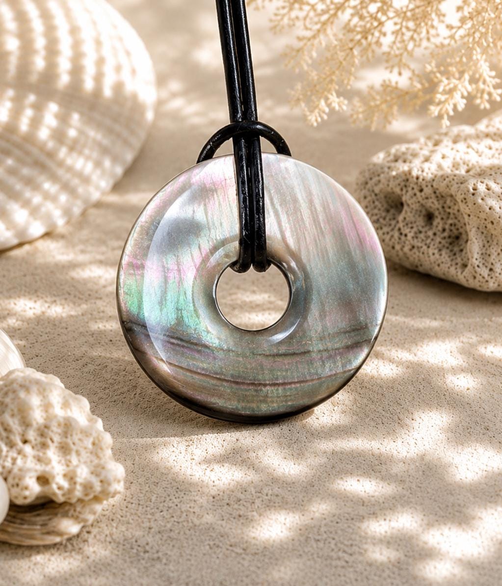 Dunkele Perlmutt Abalone Muschel, See Opal, Donut Anhänger, 36 x 5 mm, an verstellbarem Lederband