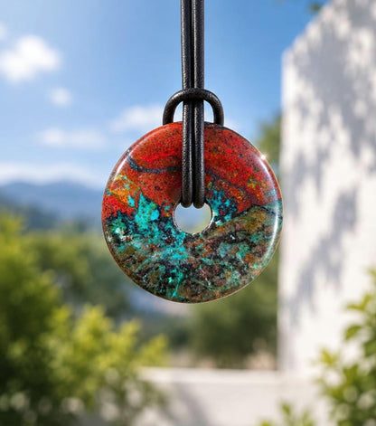 Sonora Sunrise Donut Zarinit Anhänger 30 x 7 mm, an verstellbarem Lederband