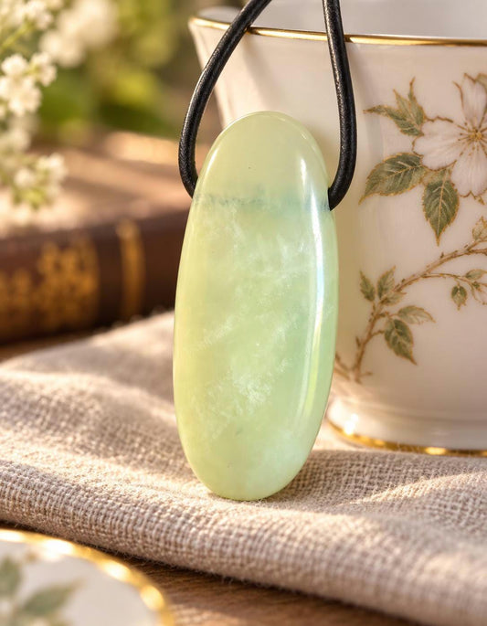 Jade Burma Jade China Jade, Serpentin Anhänger, 39 x 17 x 9 mm, an verstellbarem Lederband, Herzchakra, Selbstliebe