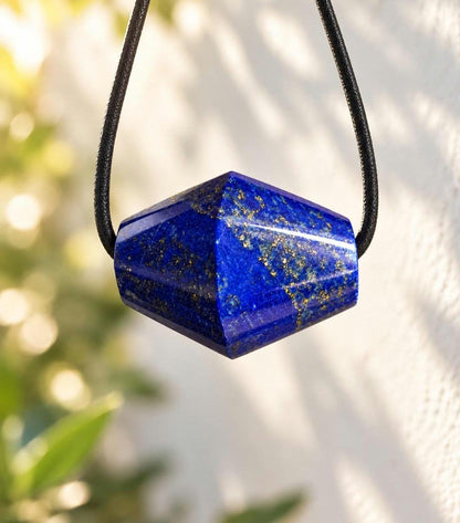 Lapislazuli Lapis Lazuli Tönnchen Anhänger, Stein der Engel, 19 x 25 mm, gebohrt, an verstellbarem Lederband