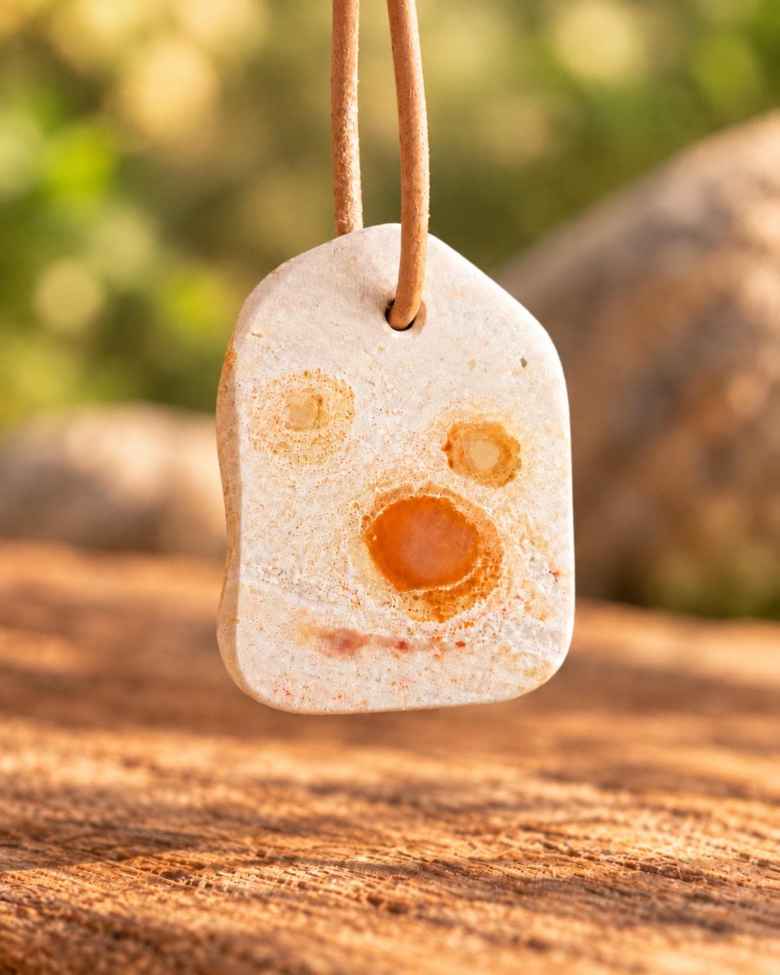 Mexikanischer Feueropal im Muttergestein,Anhänger, 33 x 25 x 7 mm, handgeschliffenes Unikat, an verstellbarem Lederband