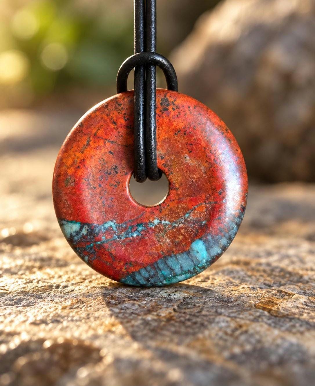 Sonora Sunrise Donut Zarinit Anhänger 30 x 7 mm, an verstellbarem Lederband