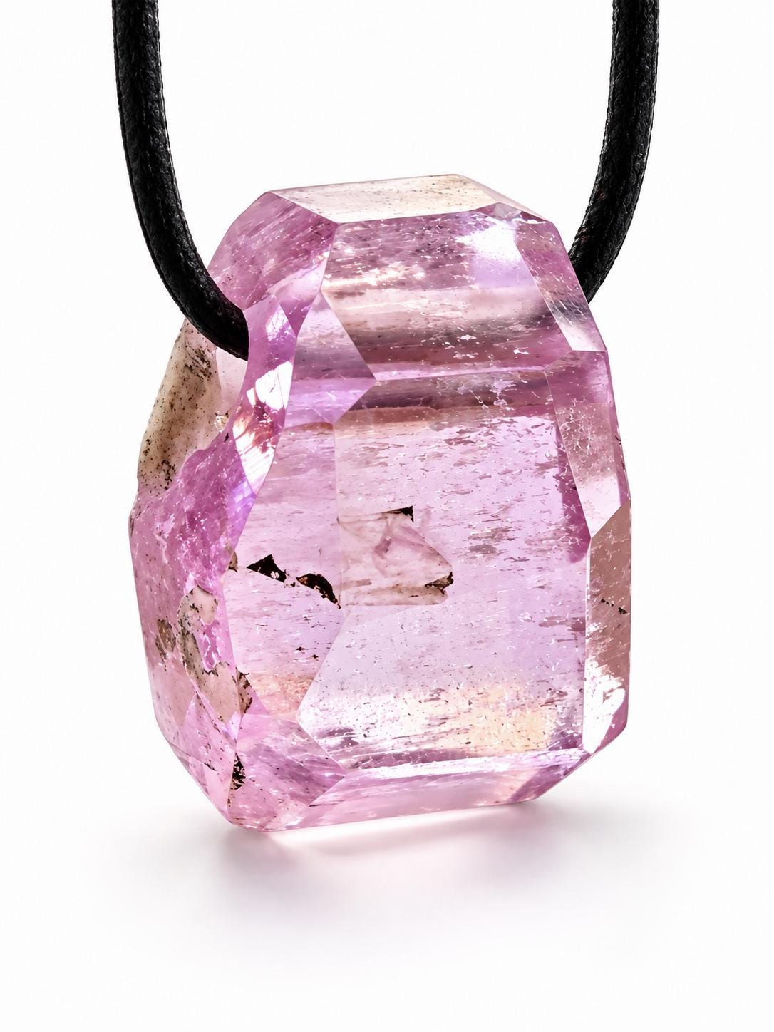 Einzigartiger Patroke-Kunzit pink Kunzit Anhänger, 25 x 18 x 14 mm, gebohrt, an verstellbarem Lederband