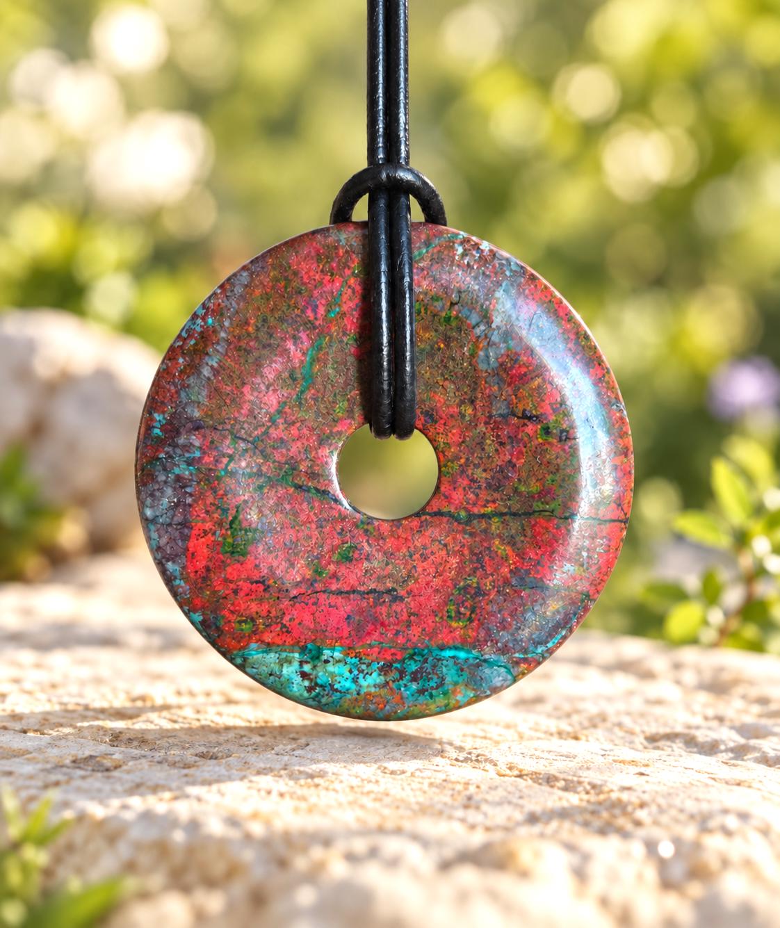 Sonora Sunrise Donut Zarinit Anhänger 40 x 8 mm, an verstellbarem Lederband