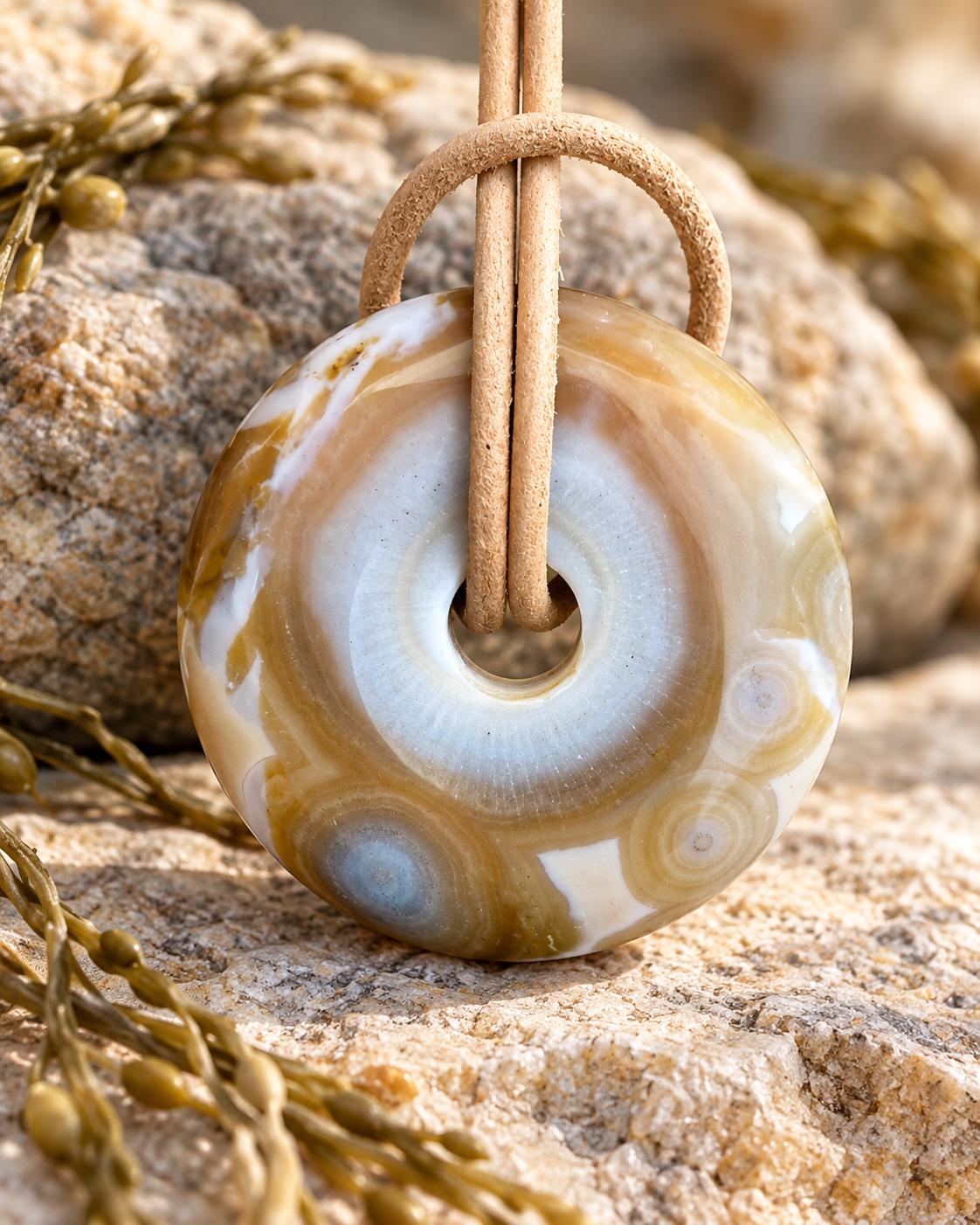 Ozean Jaspis Donut, Ocean Jaspis, Ozeanjaspis Donut Anhänger, 30 x 8 mm, an verstellbarem Lederband