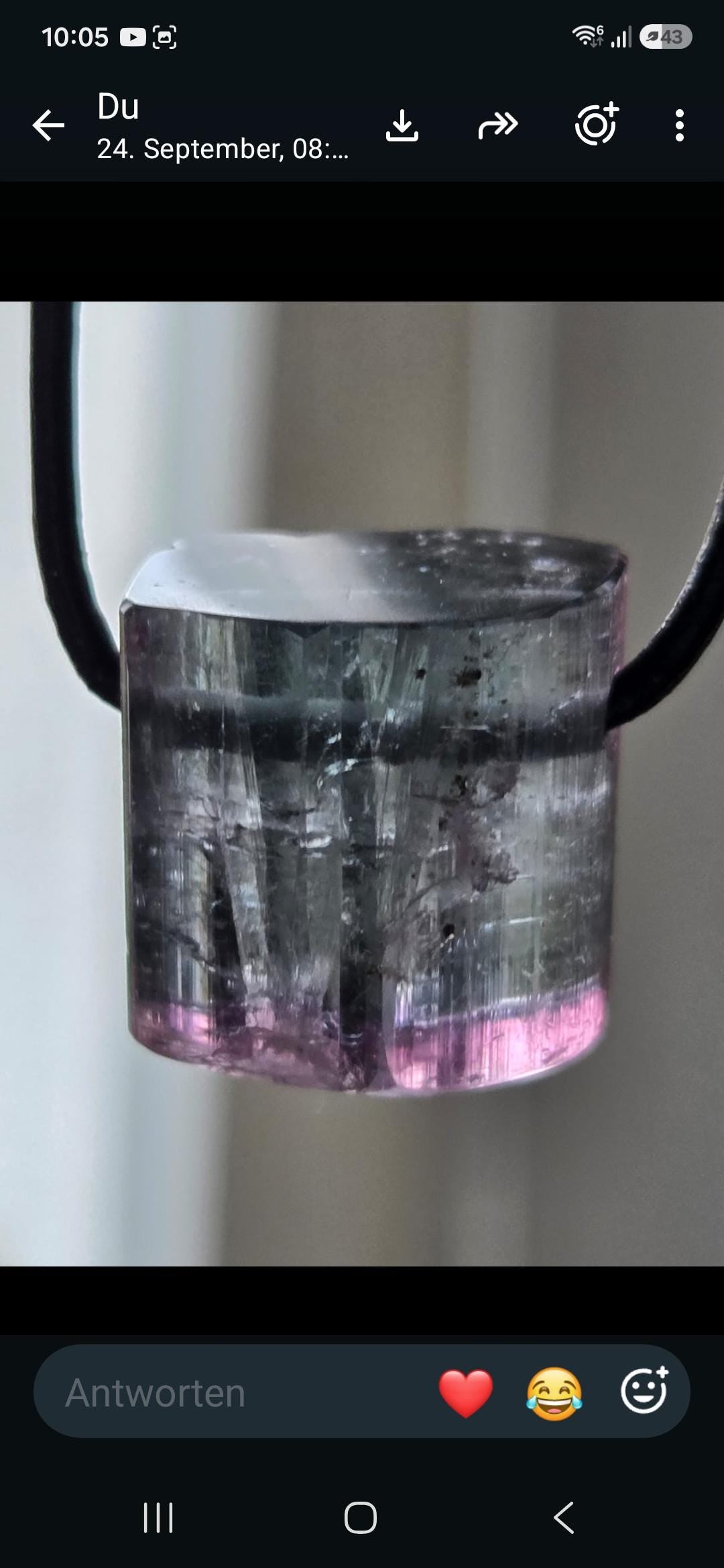 Bicolor Turmalin rosa violett graublau Turmalin, Rubellit Rohstein Stäbchen Anhänger, 16 x 17 x 12 mm, gebohrt, an verstellbarem Lederband