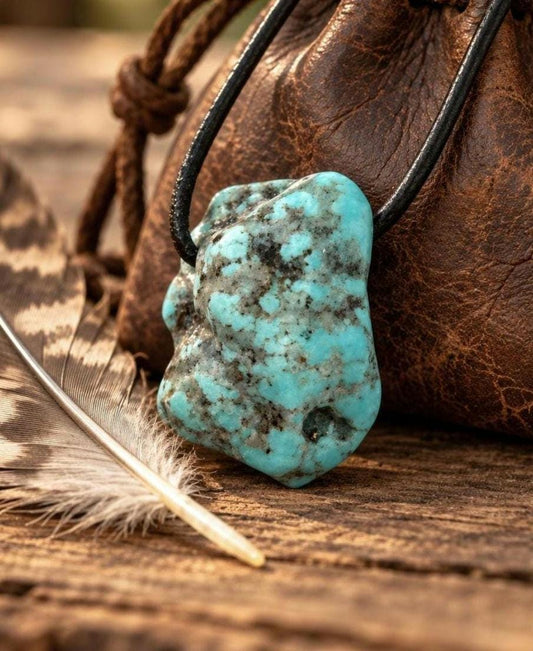 Traumhafter Türkis großer Nugget Anhänger, 33 x 21 x 23 mm, gebohrt, an verstellbarem Lederband