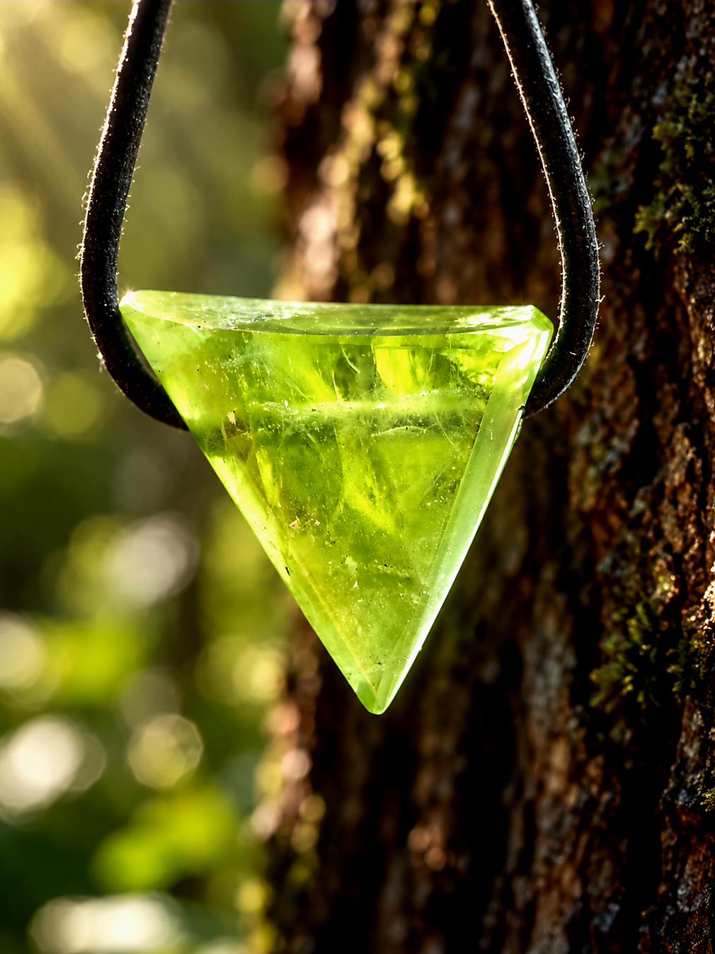 Magischer Peridot Olivin, Kristall, geschliffener Anhänger, 25 x 23 x 15 mm , gebohrt, an verstellbarem Lederband