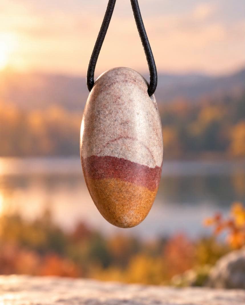 Shiva Lingam Venus Stein Anhänger, 39 x 20 mm, gebohrt, an verstellbarem Lederband